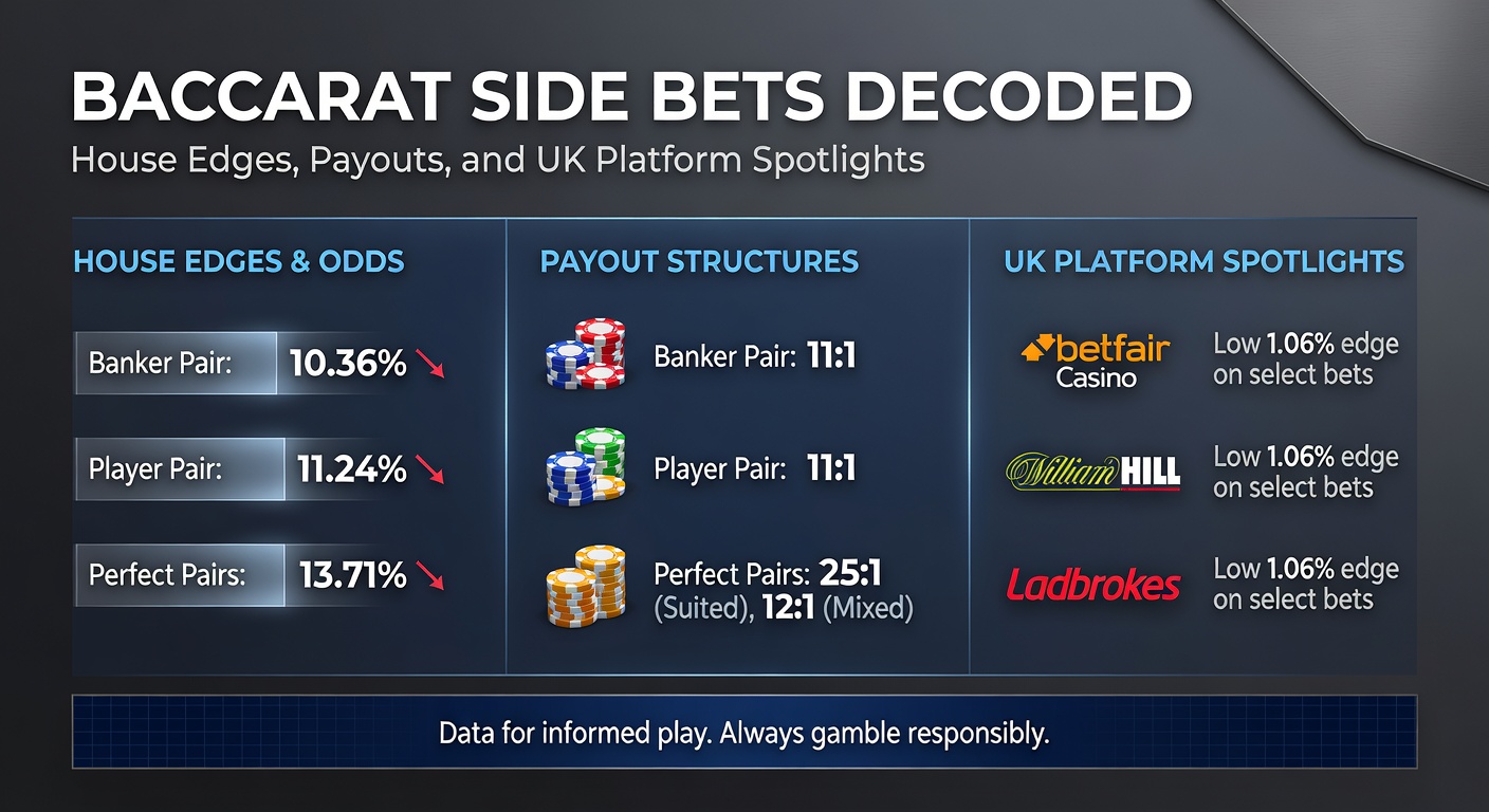 Vibrant baccarat table with highlighted side bet options, showing chips and cards in action