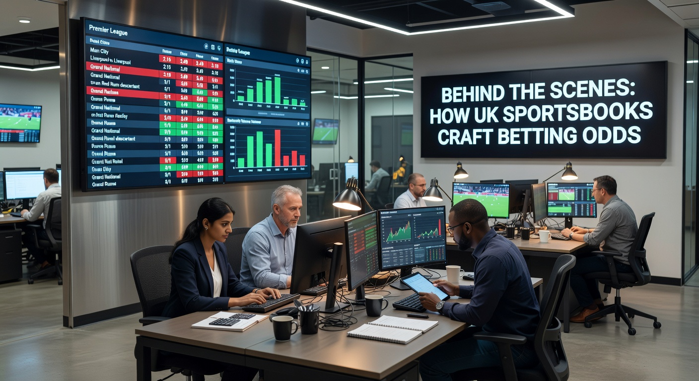 Traders at a UK sportsbook monitoring live data feeds and adjusting odds in real-time during a major football match