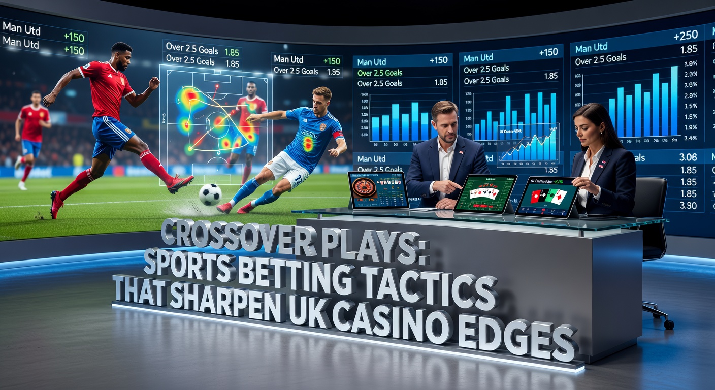 Sports bettor analyzing odds on a screen while casino roulette wheel spins in the background, illustrating crossover tactics