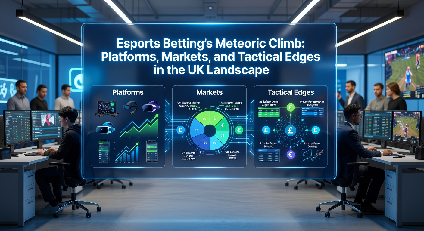 Dynamic close-up of professional esports players huddled around monitors during a high-stakes tournament match, screens flashing with live betting odds overlay