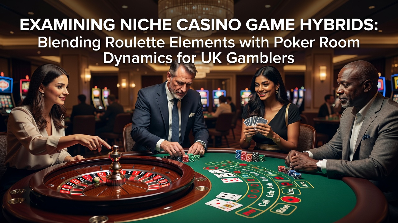 Roulette wheel integrated with poker table layout in a hybrid casino game setup