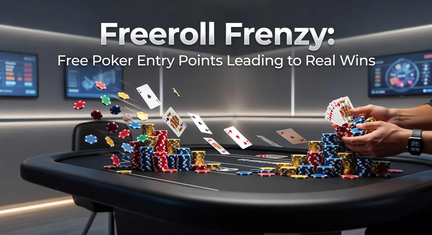 Players competing intensely at an online poker freeroll tournament, chips stacking up on virtual tables