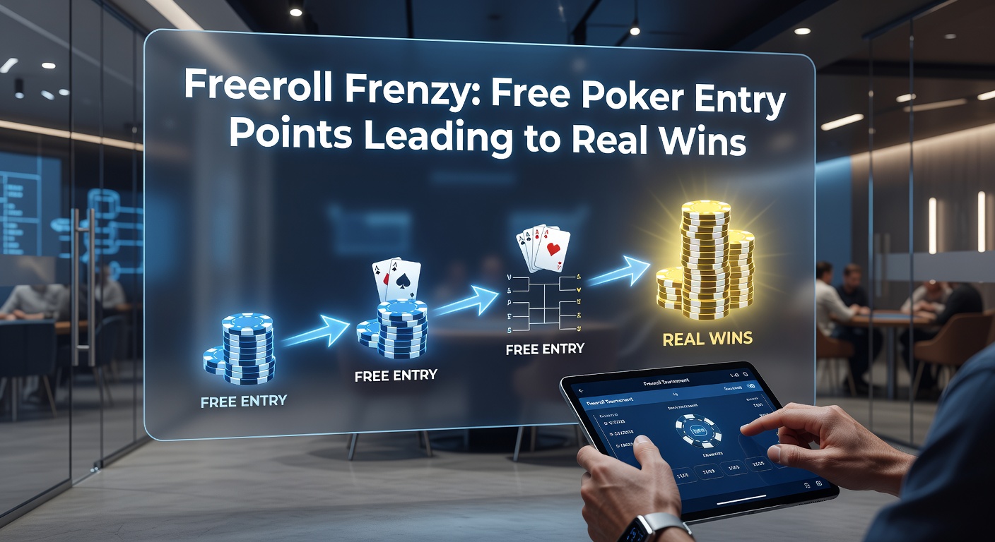 A vibrant screenshot of a massive freeroll lobby on a poker app, showing thousands registered and countdown to start
