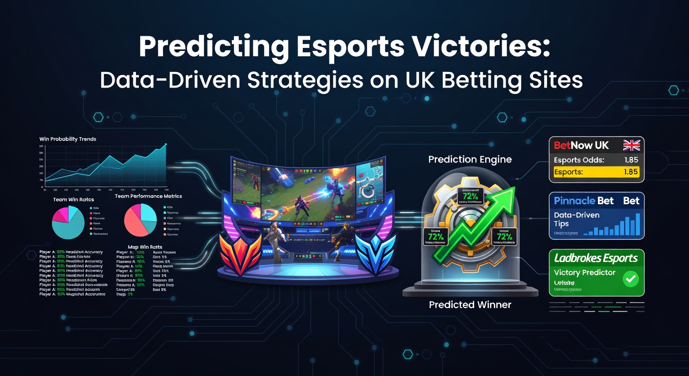 Dynamic esports arena with overlaid data analytics charts showing player stats and betting odds on a UK betting platform