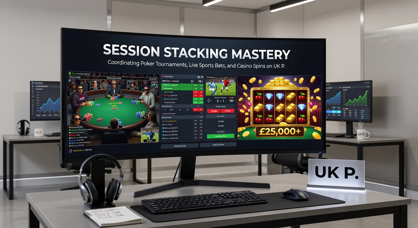Dashboard showing simultaneous poker tournament, live football betting odds, and spinning casino reels on a UK gambling app