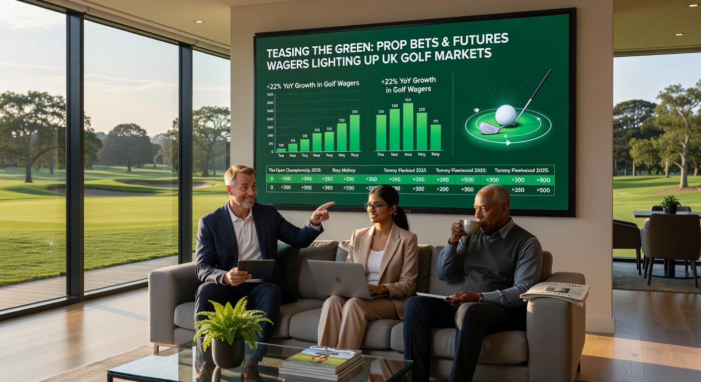 Golfers competing on a lush green fairway under a clear sky, highlighting the precision and excitement of prop bets in action